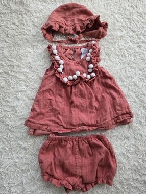 Tahari Baby Coral Pom-Trim Dress Set